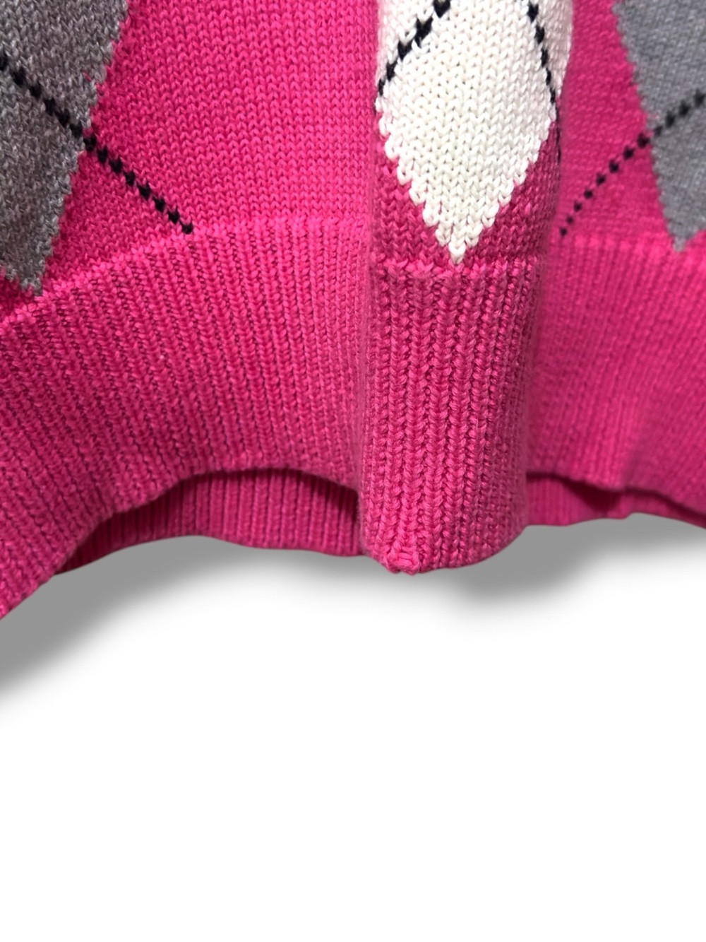 IZOD Golf | VTG Y2K 100% Cotton Women's Hot Pink White Argyle V-Neck Sweater(M) - Picture 13 of 14